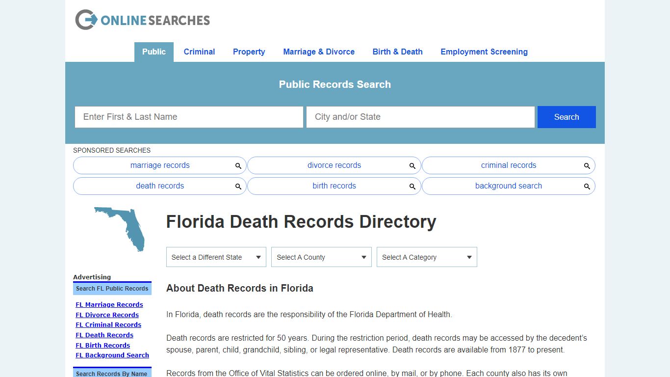 Florida Death Records Search Directory